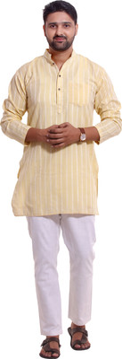 KiEZ FASHION Men Printed A-line Kurta(Yellow)