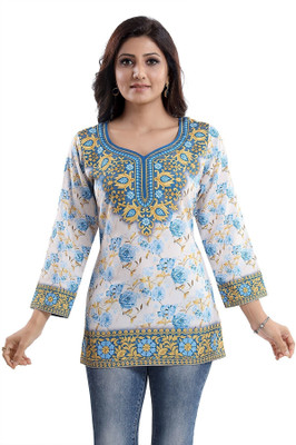 Anmi Best Stylish Faux Crepe Printed Short Kurti Tunic Top Printed Women Straight Kurta(Multicolor)