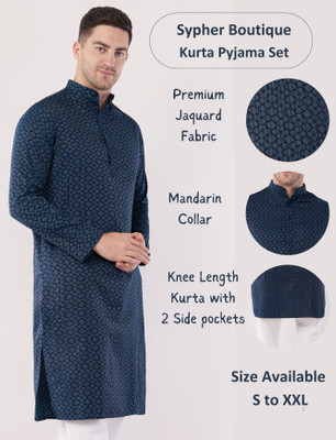 Sypher Boutique Men Self Design Straight Kurta(Dark Blue)