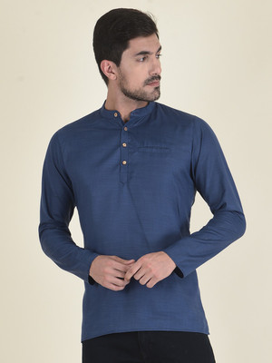 DEYANN Men Self Design Straight Kurta(Dark Blue)