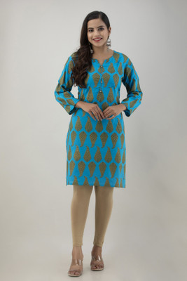 SHYAM SHIVAM CREATIONS Women Printed A-line Kurta(Light Blue, Yellow)