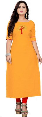 Fentin Enterprise Women Woven Design Straight Kurta(Yellow)