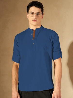 S-LINE Men Solid Straight Kurta(Blue)