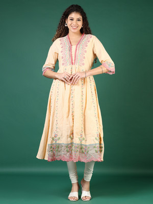 V-MART Women Self Design A-line Kurta(Multicolor)
