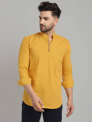 Tap in Men Solid Straight Kurta(Yellow)
