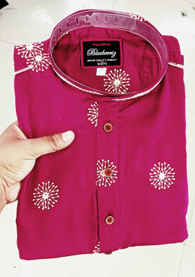 HIT AND FIT CREATION Men Embroidered Straight Kurta(Pink)