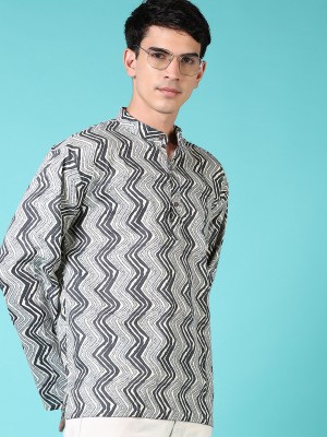 V-MART Men Printed A-line Kurta(Grey)