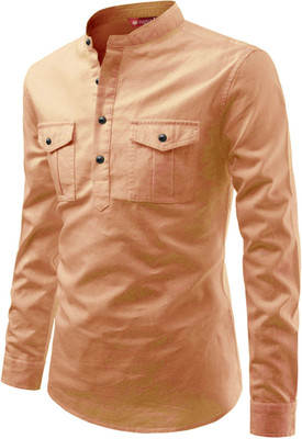 Yugnik Men Solid A-line Kurta(Orange)