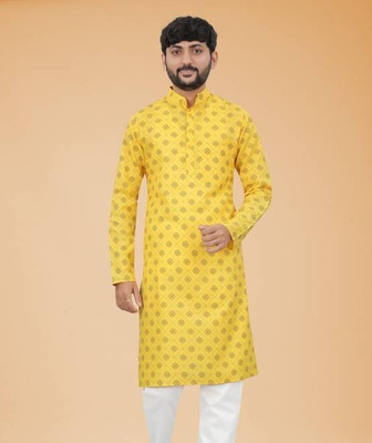 RASHMI Men Printed A-line Kurta(Yellow)