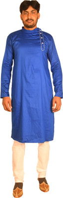 amrgarments Men Self Design Straight Kurta(Blue)