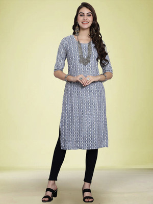 Moda Rapido Women Floral Print Straight Kurta(Beige)