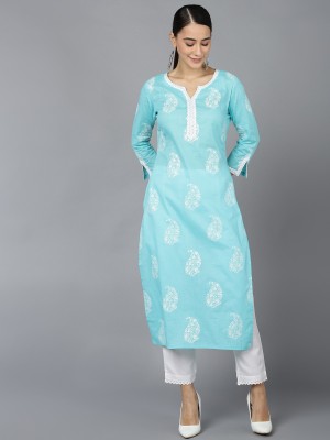 AHIKA Women Paisley Straight Kurta(Blue)