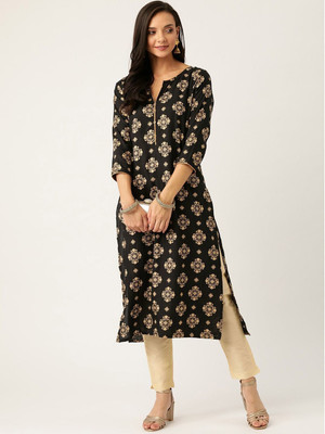 ANOUK Women Printed A-line Kurta(Black)
