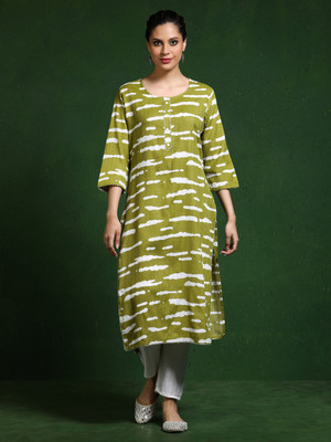 Jaipur Kurti Women Printed Straight Kurta(Green)