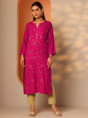 LIBAS Women Embellished Straight Kurta(Pink)
