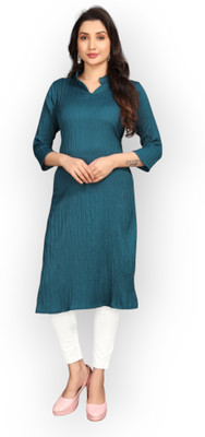 HKFASHIONS Women Self Design Straight Kurta(Blue)