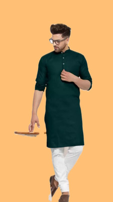 VINAARI Men Solid A-line Kurta(Dark Green)