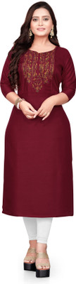 Rangrasiya Tex Women Embroidered A-line Kurta(Maroon)