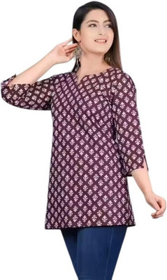 ABC Women Printed A-line Kurta(Purple)