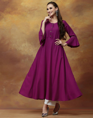 Skylee Women Geometric Print, Printed, Self Design Straight Kurta(Purple)