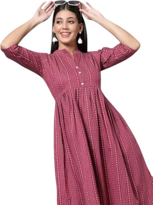 Houseofcommonv Women Printed A-line Kurta(Maroon)