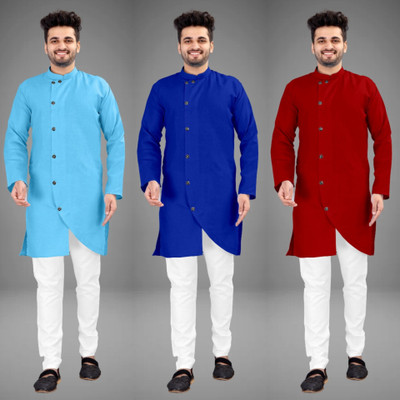 DIAMOND CLUSTER Men Self Design Trail Cut Kurta(Multicolor)