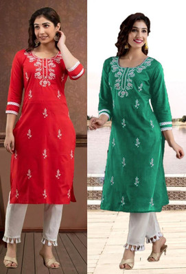 SISTO Women Chikan Embroidery A-line Kurta(Multicolor)