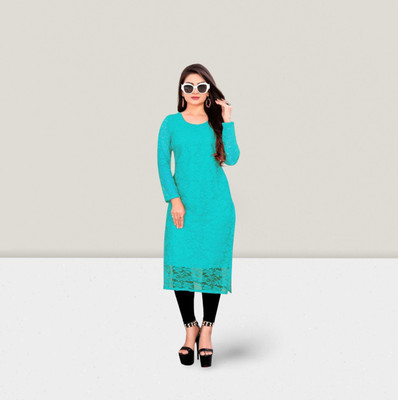 HouseOfCommon Women Self Design Straight Kurta(Blue)