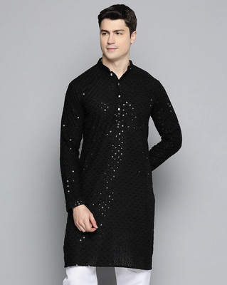 Triom Men Chikan Embroidery Ethnic Dress Kurta(Black)