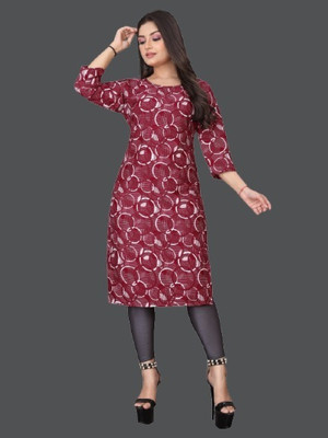 dharmanandan creation Women Printed Straight Kurta(Maroon)