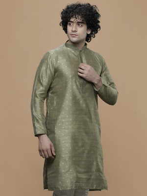 Maahi Fabs Men Self Design Straight Kurta(Green)