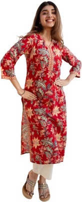 brijmumta Women Floral Print A-line Kurta(Red)