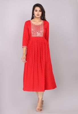 Highlight fashion export Women Printed Straight Kurta(Red)