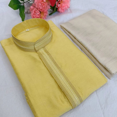 BCG Men Self Design Straight Kurta(Yellow)