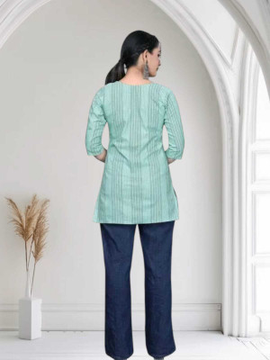 Rangrasiya Creation Women Striped A-line Kurta(Blue)