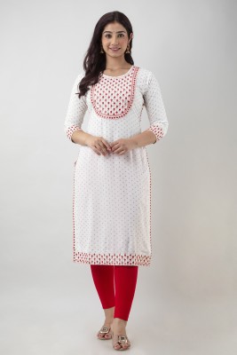 SRISA FASHION Women Embroidered Straight Kurta(White)