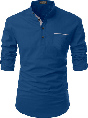 MILDIN Men Solid Straight Kurta(Blue)