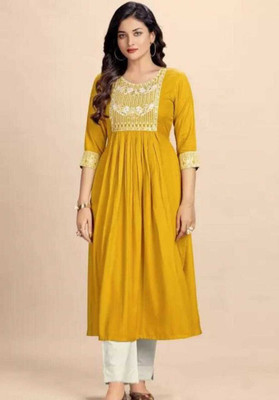 rainy rose Women Embroidered, Patchwork Anarkali Kurta(Yellow)