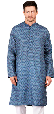 SG LEMAN Men Printed Straight Kurta(Dark Blue)