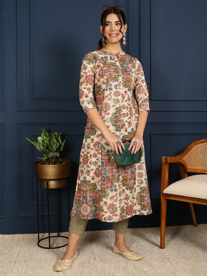 Gulmohar Jaipur Women Printed A-line Kurta(Brown)