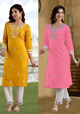 SISTO Women Chikan Embroidery A-line Kurta(Multicolor)