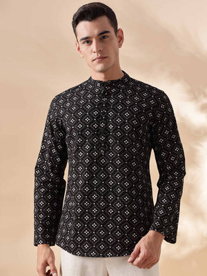 ANOUK Men Abstract Straight Kurta(Black)
