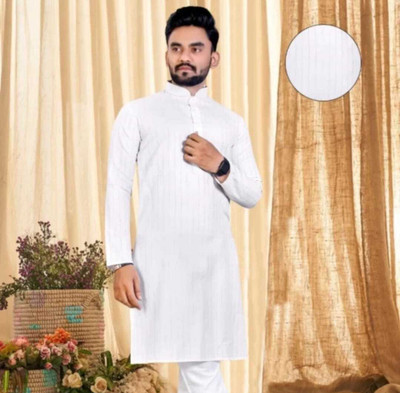 ORIFAB Men Solid Straight Kurta(White)