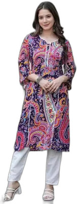 VRSS ENTERPRISES Women Printed Straight Kurta(Purple)