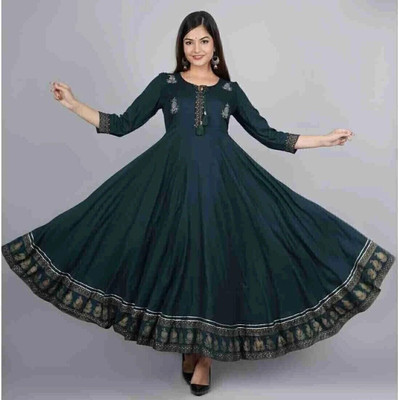 shri balaji fashions Women Printed Anarkali Kurta(Green)