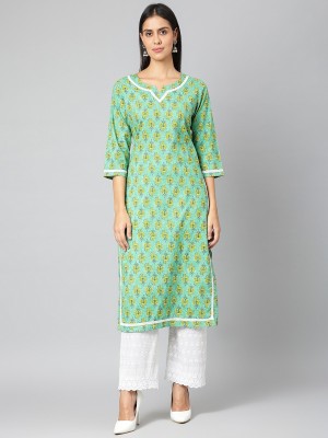 Jaipur Attire Women Floral Print Straight Kurta(Green)