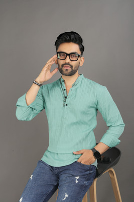 Nofilter Men Solid Straight Kurta(Light Green)