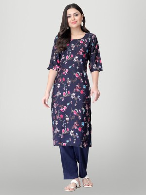 1 Stop Fashion Women Printed Straight Kurta(Dark Blue)