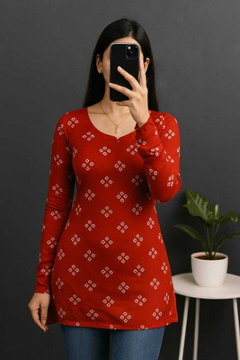 ARISU Women Printed A-line Kurta(Red)