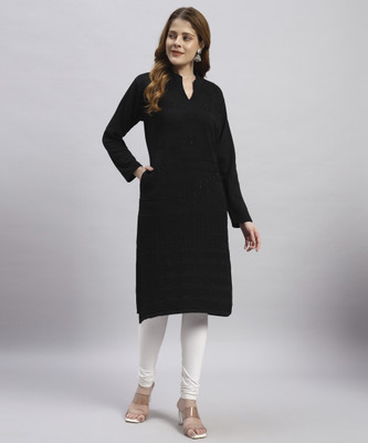 MYLES Women Self Design Straight Kurta(Black)